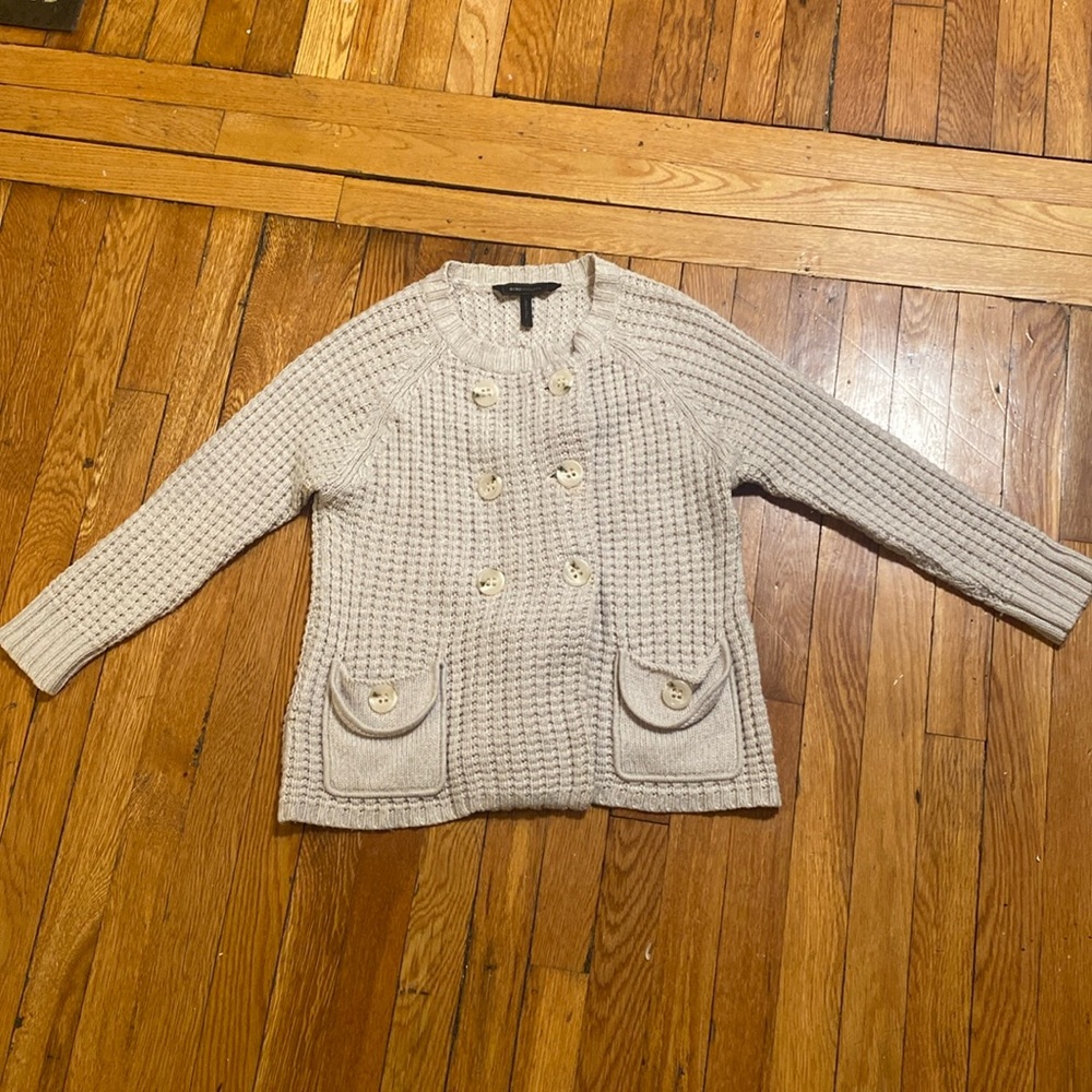 BCBG beige cardigan merino wool blend small